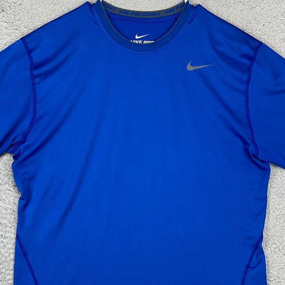 Nike Pro Combat Athletic T-Shirt Adult XL Dri-Fit Blue Fitted Workout Tee Mens